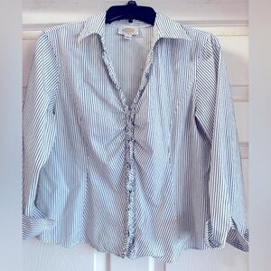 EUC Talbots Petites‎ Striped Button-Down Shirt in Black and White Size 14